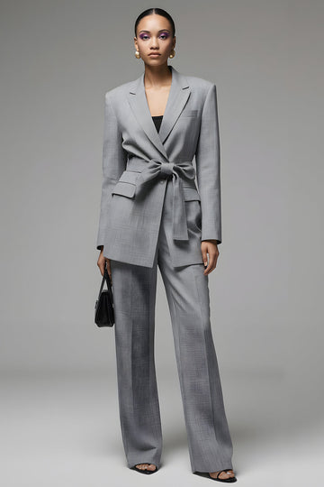 Gris Cranched Lapel 2 Piece Femmes Costumes avec Bowknot